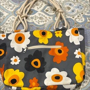 Vibrant Floral Tote Bag in Gray and Yellow